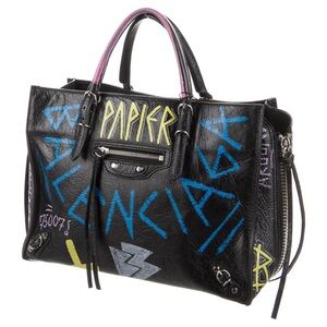 Balenciaga Black and Blue Graffiti Satchel